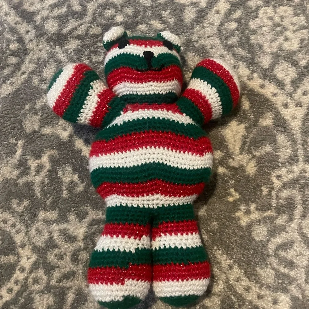 Crochet Striped Christmas Knit‎ handmade Bear Toy